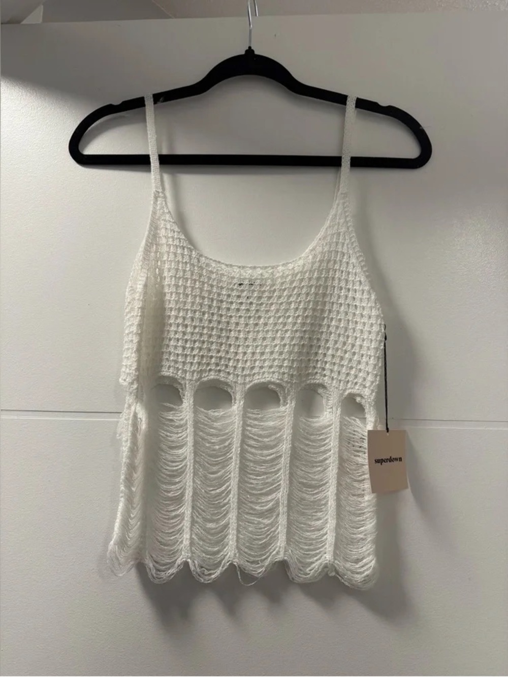 NWT Superdown Manette Knit Tank Top | White Open Knit Crochet Cami | Size Small